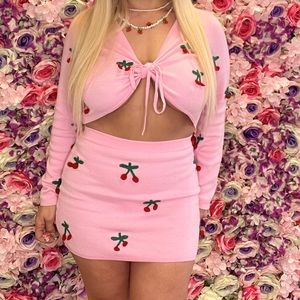 Dolls kill cherry skirt set cardigan knit mini skirt xl and medium